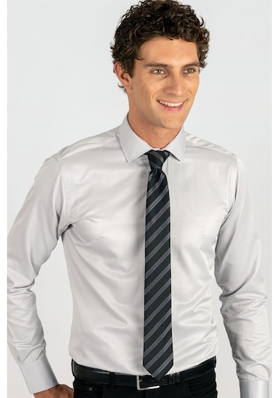 Tudors Modern Slim Fit Düz Saten Erkek Gömlek-24820 Gri