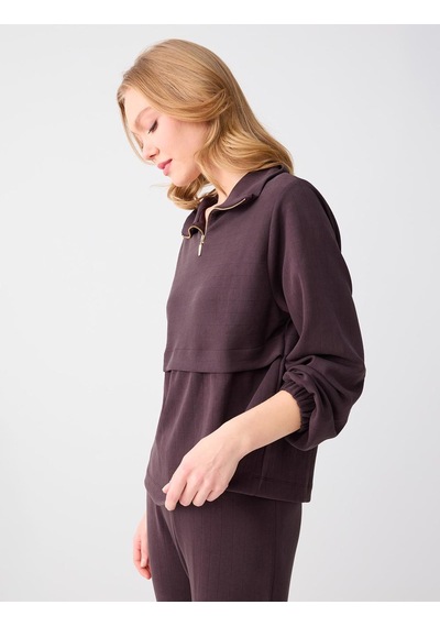 Jimmy Key Jimmy Key Acı Kahve Uzun Kollu Dik Yaka Örme Modal Sweatshirt 6sw235569803 Kahverengi