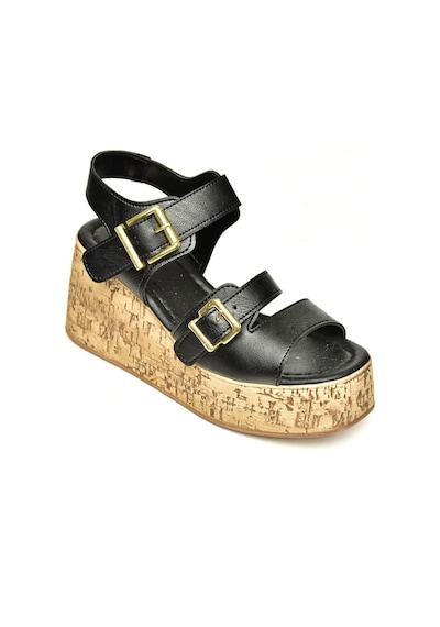 Fox Shoes U996752009 Siyah Dolgu Topuklu Kadın Ayakkabı Siyah-suni Deri Siyah