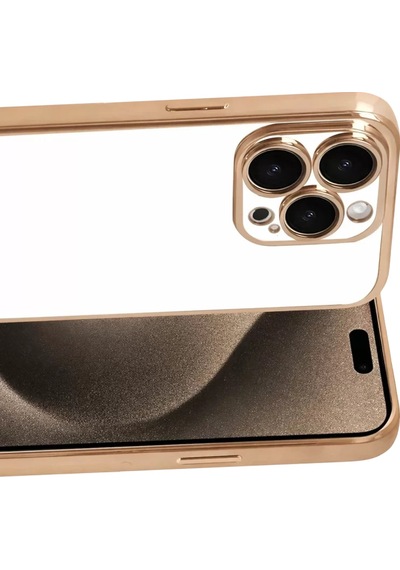 Apple iPhone Uyumlu 15 Pro Max Razer Lensli Silikon - Gold Çok Renkli