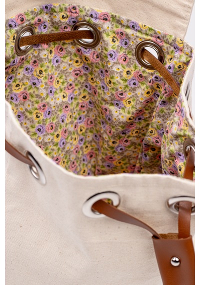 Fabric Craft Bag Sırt Çantası Kanvas El Nakışlı Astarlı Büzgülü 38x40 Krem