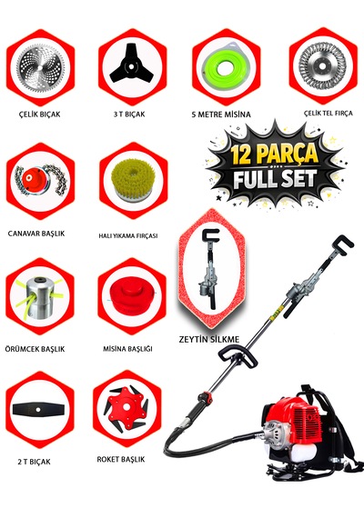 Eisenn Es-1200 Olive 12 Parça Full Set Sırt Tipi Zeytin Silkeme Hasat Toplama Tırpan Motoru