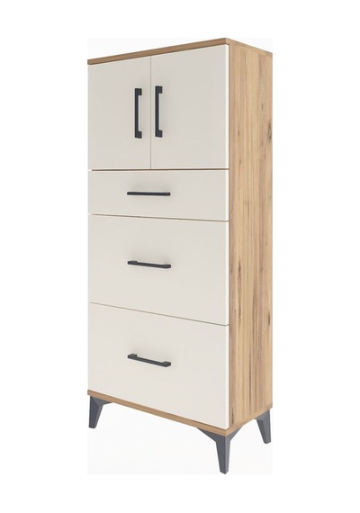 Arges Dolap Tek Raflı 3 Çekmeceli 2 Kapaklı 60x30x134 Çam-aytaşı Çam