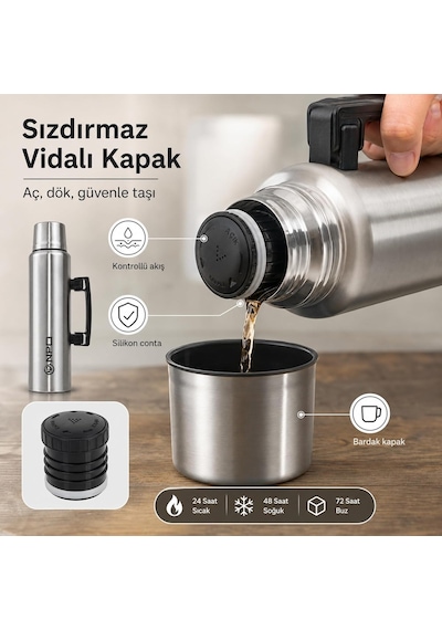 Npo Nt01 1.5l Çift Katmanlı Vakum Teknolojili 24h Sıcak 48h Soğuk 72h Buzlu Koruma Çelik Termos Diğer