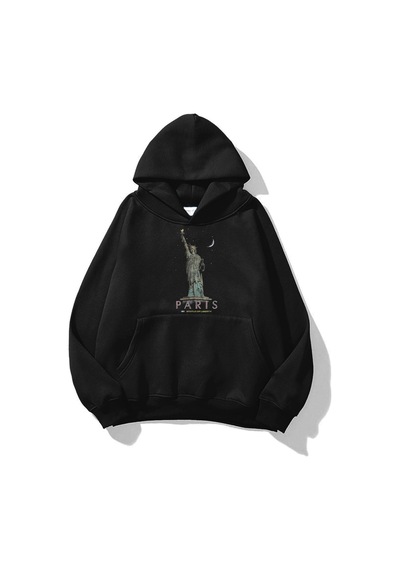 Tarzsokak Unisex Paris Statue Sweatshirt Siyah