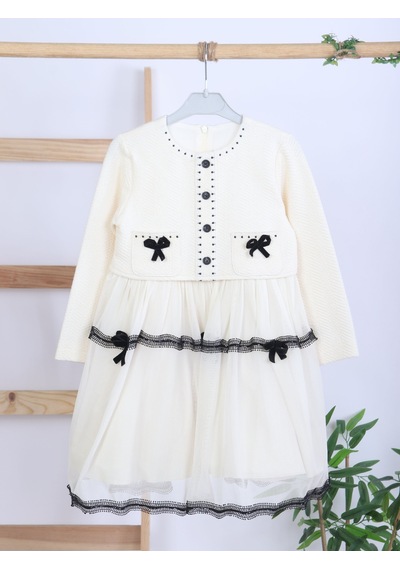 Xo Kids Siyah Fiyonk Ve Şerit Detaylı Tüllü Prenses Model Çocuk Elbise 3-7 Yaş 4427 Ekru Xo Kids Siyah Fiyonk Ve Şerit Detaylı Tüllü Prenses Model Çocuk Elbise 3-7 Yaş 4427 Ekru