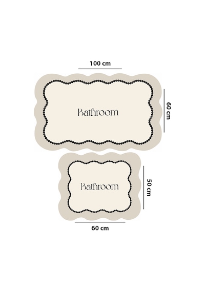 Bounde Ekru 2'li Banyo Paspası,kaymaz Tabanlı,yıkanabilir 60x100 50x60 Cm Ekru