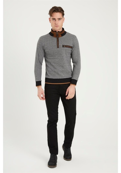 1039 Dewberry Erkek Sweatshırt-desenli Siyah Desenli Siyah