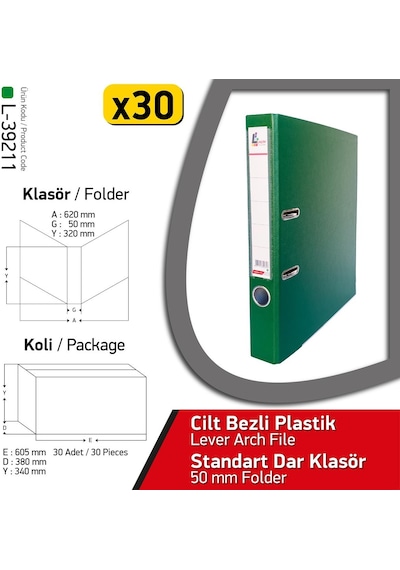 Laçin Klasör Yeşil Dar 30 Adet 1 Koli
