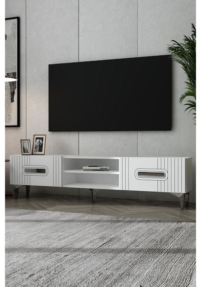 180dhdtsr8bg Luna Kapaklı Pleksi Lazer Desen Tv Sehpası Beyaz-gümüş