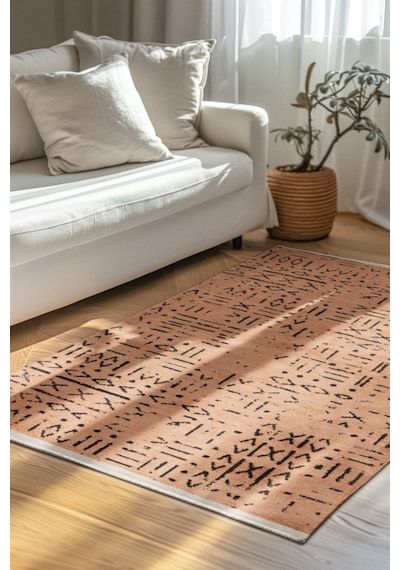 Venüs Hardal Iskandinav Desenli Yumuşak Kaymaz Tabanlı Pamuk Dokuma Kilim Kolay Temizlenen Halı Hardal