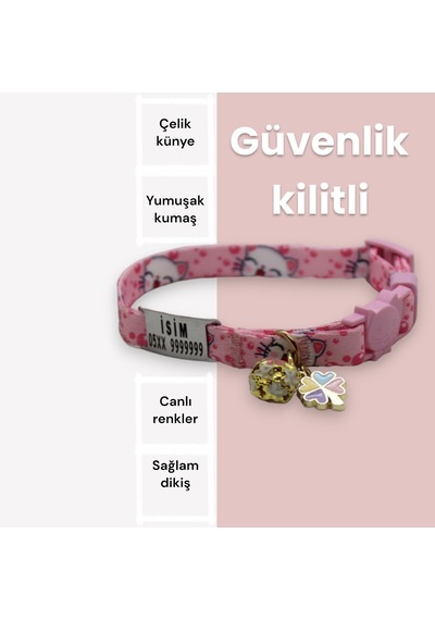 Caramelos Güvenlik Kilit İsimli Kedi Tasması-sallanmayan Pk