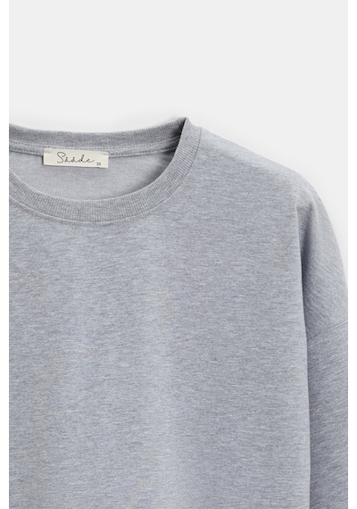 Sââde Kadın Oversize Bisiklet Yaka Basic Casual Sweatshirt Gri
