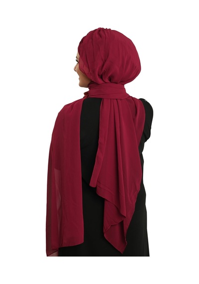 Hürrem Bone Bordo Pratik Hazır Geçmeli Bone Şal Şifon Drapeli 2507 16 bordo