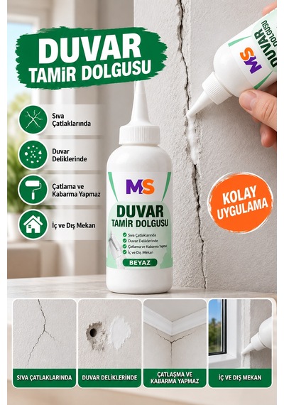 2 Adet Hazır Duvar Tamir Dolgusu Beyaz 220 Gr Macunu Zemin Alçı Sıva Çatlak Boşluk Onarıcı Giderici 1 Adet