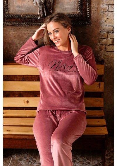 Nisanca Kışlık Kadın Kadife Pijama Takımı - Süper Soft Serisi Pudra