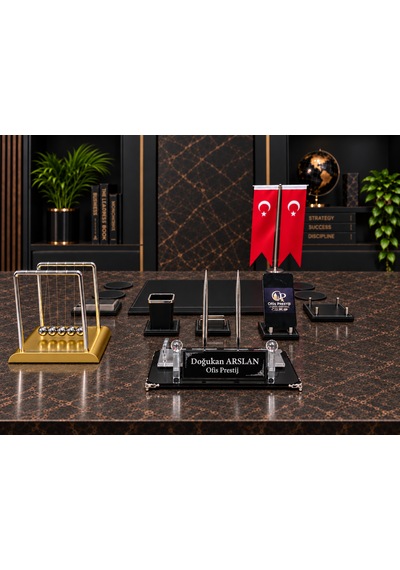Ofis Prestij 13 Parça Gold Denge Toplu Kristal Kişiye Özel İsimlik Ve Sümen Seti Gold - Siyah