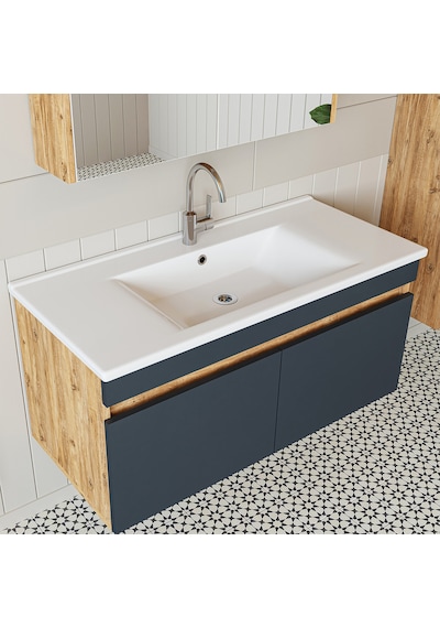 Roomart 'lavabolu' Atlantik - Antrasit Mdf 100 Cm Banyo Dolabı Atlantik Çam - Antrasit