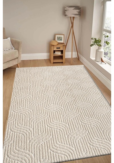 Raschel Carpet Kaymaz Taban Moopy Krem Bukleli Yumuşak Soft Dokuma Yolluk Halı Salon Halısı Lp1003a Krem Krem
