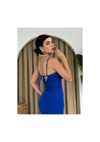 Butik İstanbul Papalia Sırt Detaylı Elbise Saks Mavi