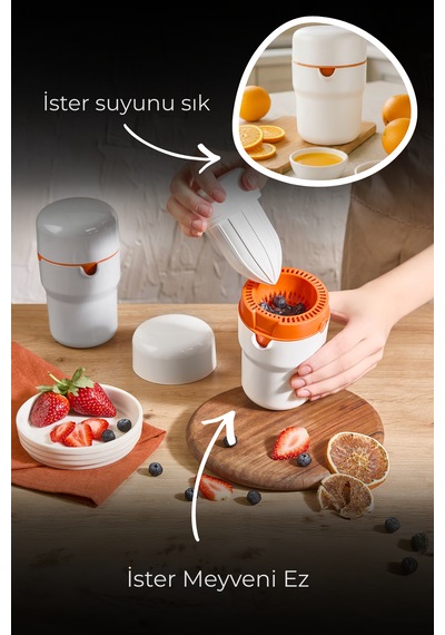 Çok Amaçlı Meyve / Narenciye Sıkacağı 3 Ü 1 Arada Akıllı Tasarım Turuncu Beyaz