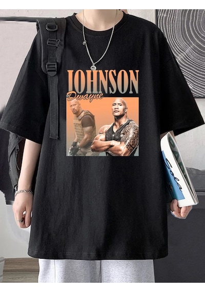 Flood Of Style Dwayne Johnson Kaya Sert T-shirt Erkekler Yaz Giysileri Harajuku Erkekler Kısa Kollu Erkek T- Siyah