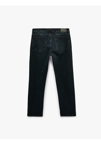 Koton Normal Bel Pamuklu Cepli Straight Jean Pantolon - Mark Jean Koyu İndigo 7wam40316nd