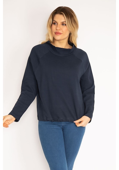 Şans Kadın Lacivert Reglan Kol Etek Ucu Kuşgözü Bağcıklı Sweatshirt 65n35182-lacivert Lacivert