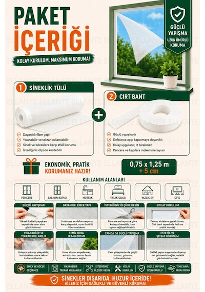 Cırtlı Yapışkanlı Sineklik Seti 75x125 Cm Tek Kanatlı Pencere Kapı Sinekliği Güçlü Yapışma Yıkanabil