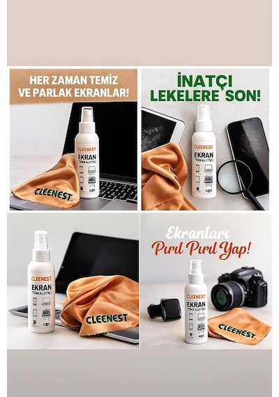 Ekran Temizleyici Seti, 125 Ml Sprey Ve 30x30 Cm Kaşmir Bez, Tüm Ekranlar İçin
