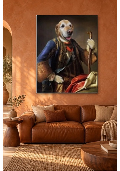 Fida Barok Kıyafetli Bastonlu Golden Retriever Canvas Tablo Çok Renkli