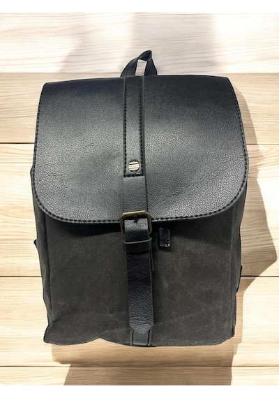 Old Cotton Cargo Vintage Kanvas Tek Bölmeli Büzgülü Kapaklı Disayn Gezi Kamp Okul Günlük Sırt Çantası 24x35cm Siyah