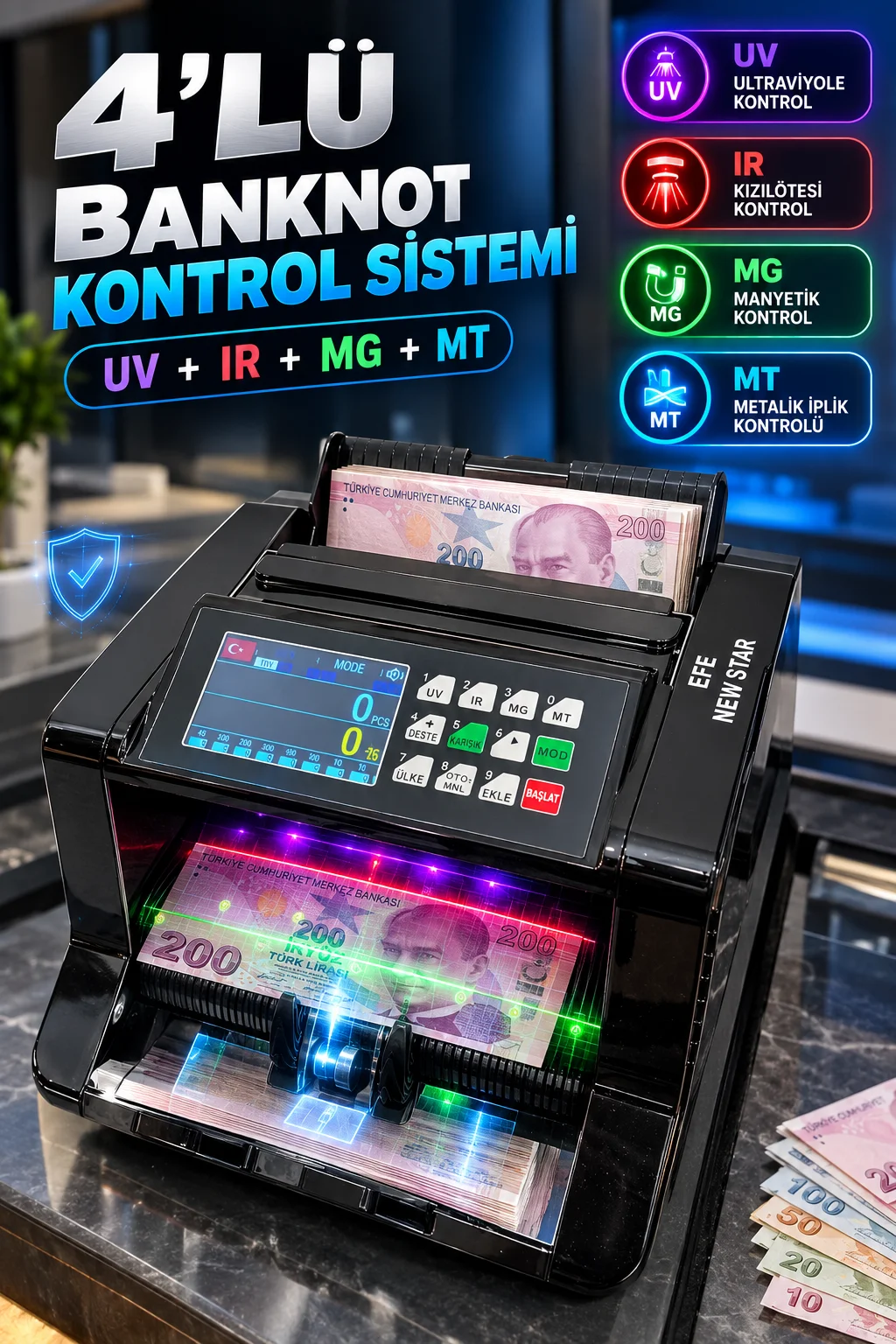 888t Profesyonel Çoklu Para Birimi Banknot Sayma Makinesi 900+ Adet/dk