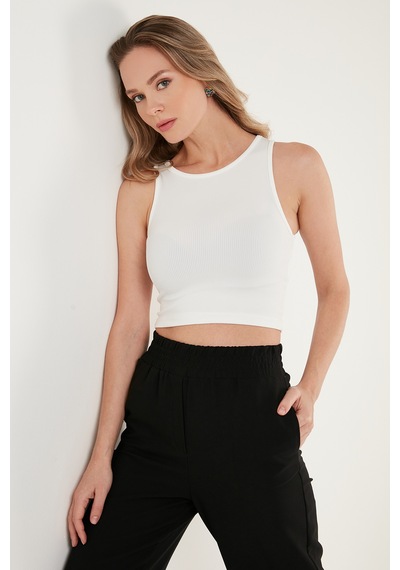 Lela Fitilli Super Crop Örme Bayan Atlet 5865554 Beyaz