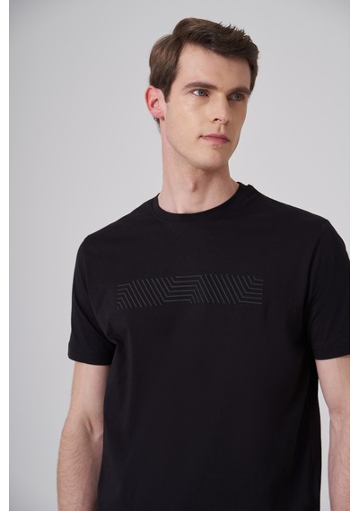 Morven Erkek Siyah Trend Baskılı Bisiklet Yaka Dinamik Fit T-shirt 26ys018009001 Siyah