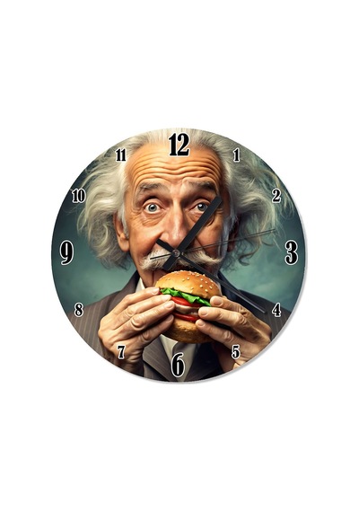 Hamburger Yiyen Albert Einstein Analog Duvar Saati