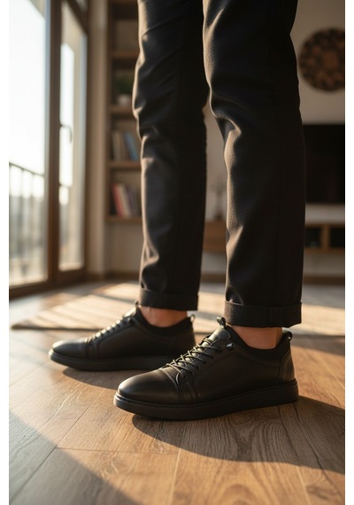 Enoch Maskülen Seri Siyah Premium Dokulu Konfor Taban Sneaker Siyah