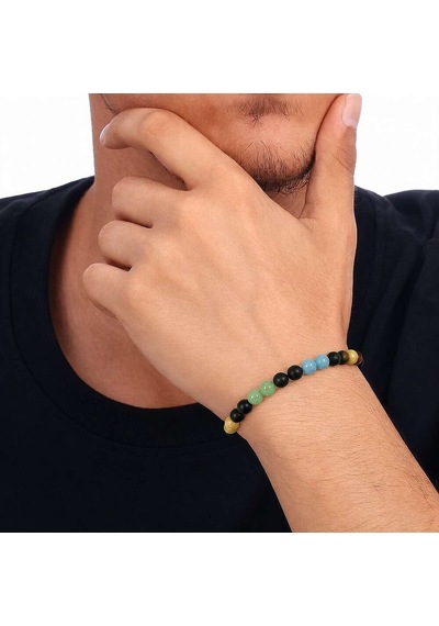 Tesbihane Küre Kesim Çoklu Doğaltaş Kombinli Erkek Başarı Bilekliği Çok Renkli