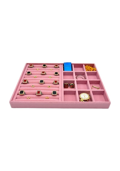Takı Organizeri Rulo Ve Bölmeli Süet Pembe