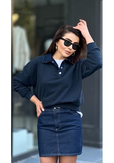 Lacivert Denim Mini Etek Lacivert
