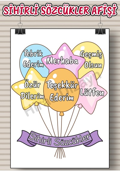 Sihirli Sözcükler Okul Öncesi Ve İlkokul Eğitici Afiş Sınıf Kuralları Poster Seti A3 Boyut 30x42 Cm