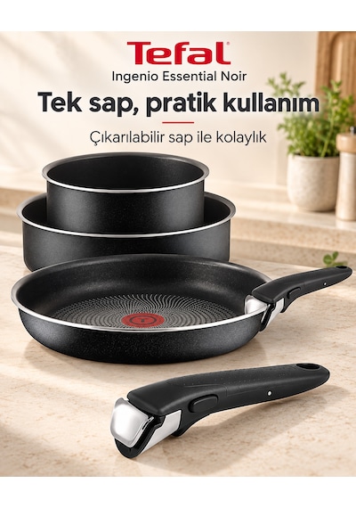 Ingenio Essential Noir 4 Parça Çıkarılabilir Saplı Tencere Ve Tava Seti L2006502 Siyah