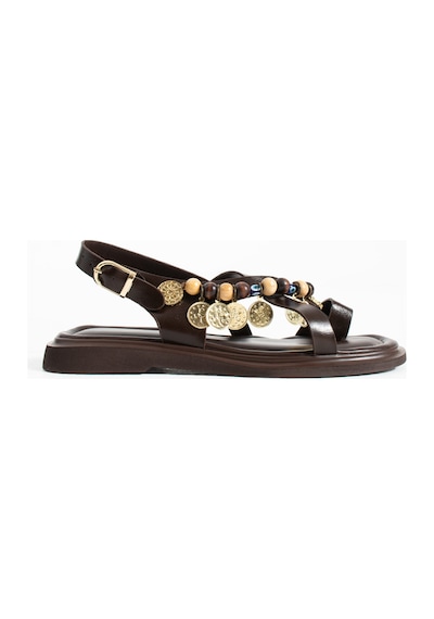 Duxal Shoes Greta Kadın Boncuklu Parmak Arası Sandalet Rahat Taban Acıkahve