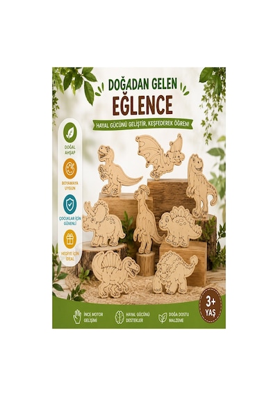 Ahşap Boyama Dinozor 10 Lu 1 Paket 10x15cm Ahşap Boyama 6 Renk Boya Resim Fırçası Etkinlik Çocuk Gelişim Motor Beceri