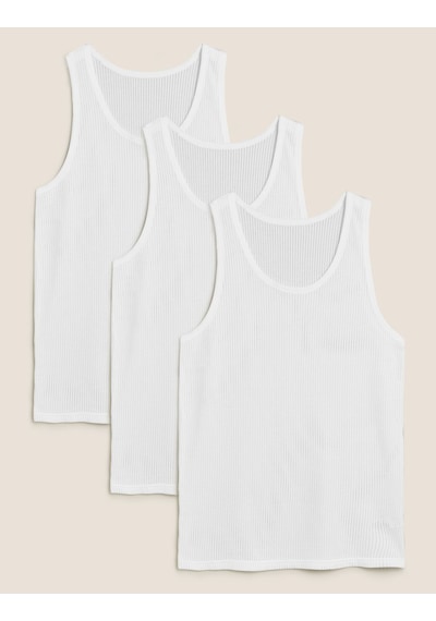 Marks & Spencer Saf Pamuklu 3'lü Atlet Seti T14007210d Beyaz