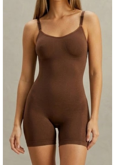 Kadın Kalp Yaka Sportif Etki Kahverengi Body