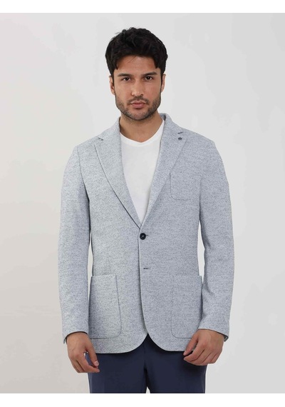 Dufy İndigo Erkek Slim Fit Armürlü Mono Yaka Ceket - 104434-ındigo İndigo