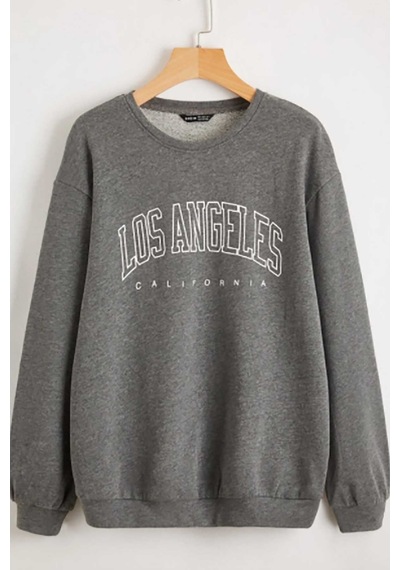 Mad Girls Koyu Antrasit Baskılı Oversize Kadın Sweatshirt Mg780