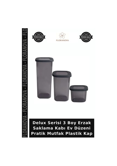 Delux Serisi 3 Boy Erzak Saklama Kabı Ev Düzeni Pratik Mutfak Plastik Kap Çok Renkli