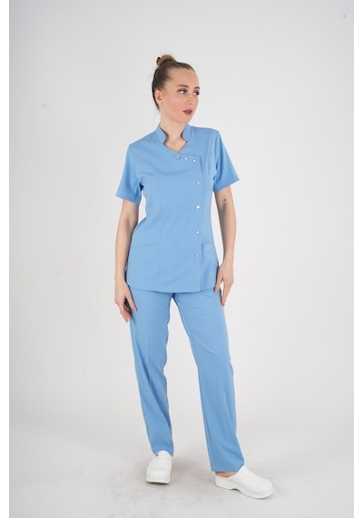 Aylu Model Soft Likra Bebe Mavisi Doktor Hemşire Hastane Scrubs Üniforma Takımı Bebe Mavi